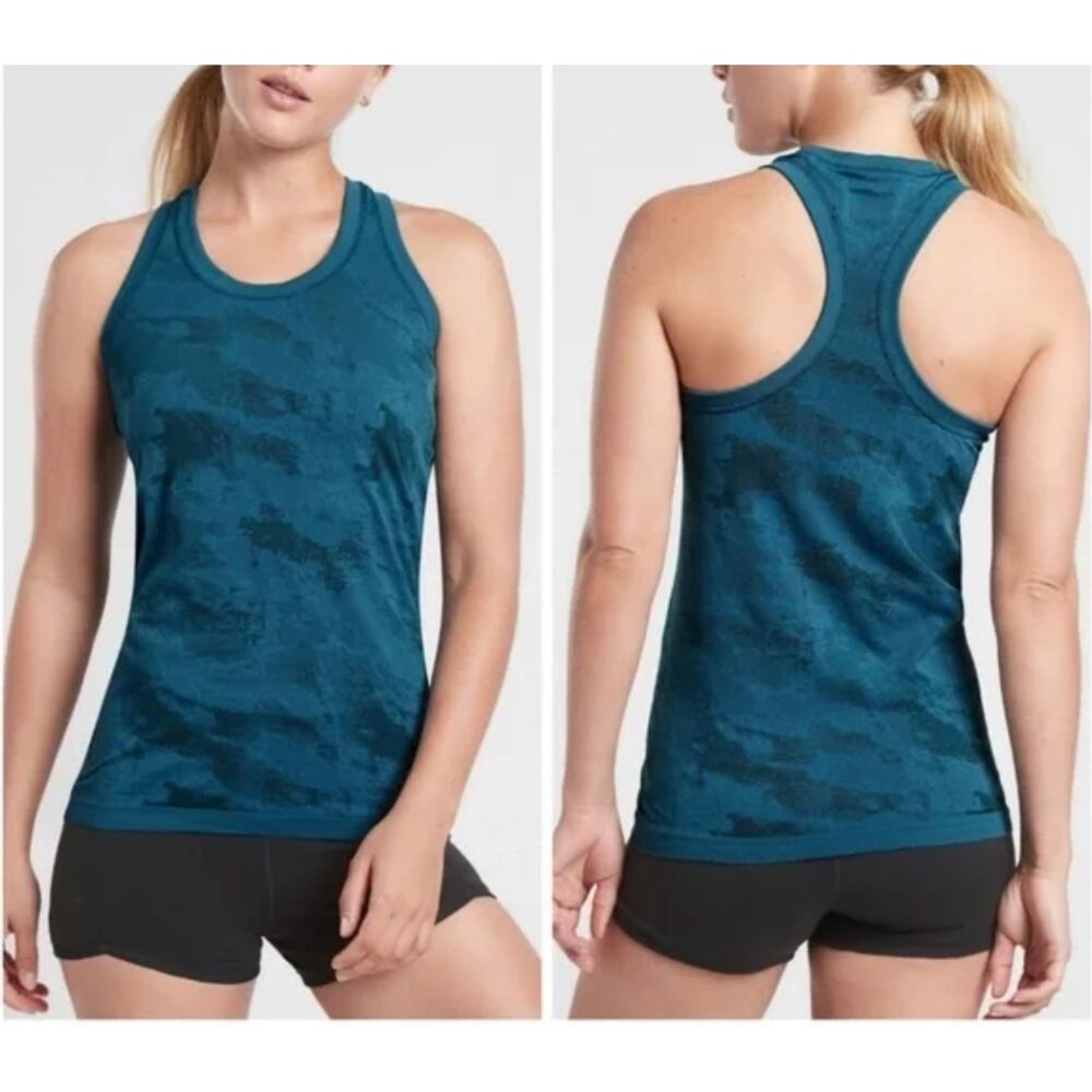 ~ Athleta Sm Momentum Seamless Tank Racerback Surf Deep Teal Relaxed Camo Crew W